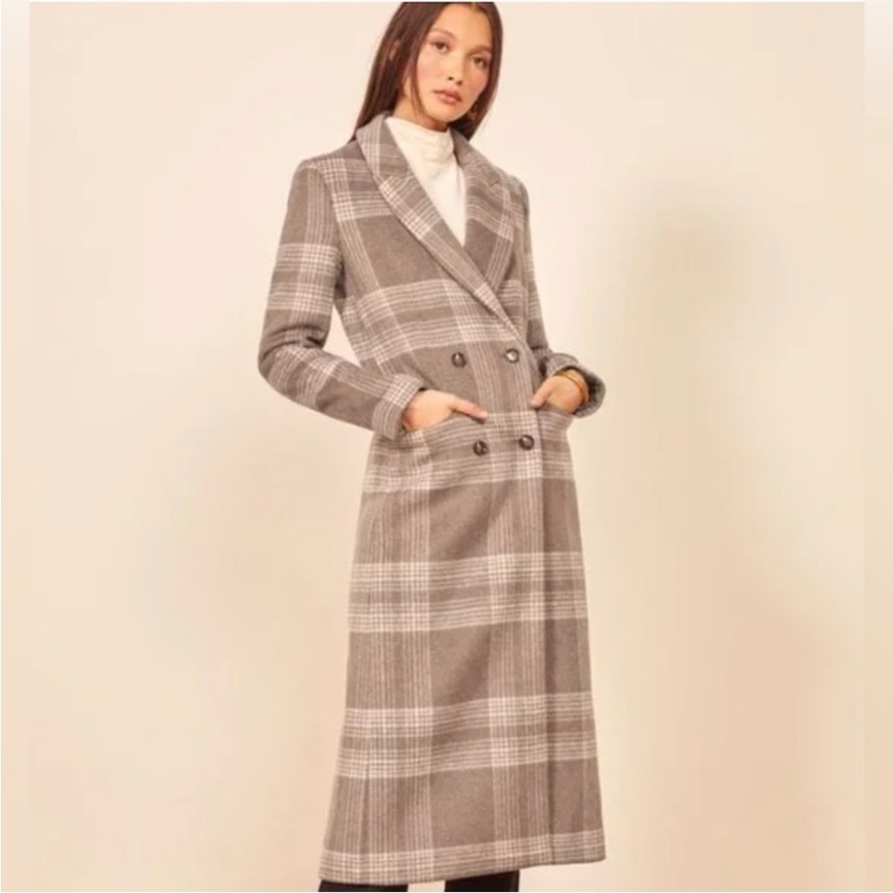 Reformation York Plaid Long Maxi Wool Coat XS - Picture 2 of 8